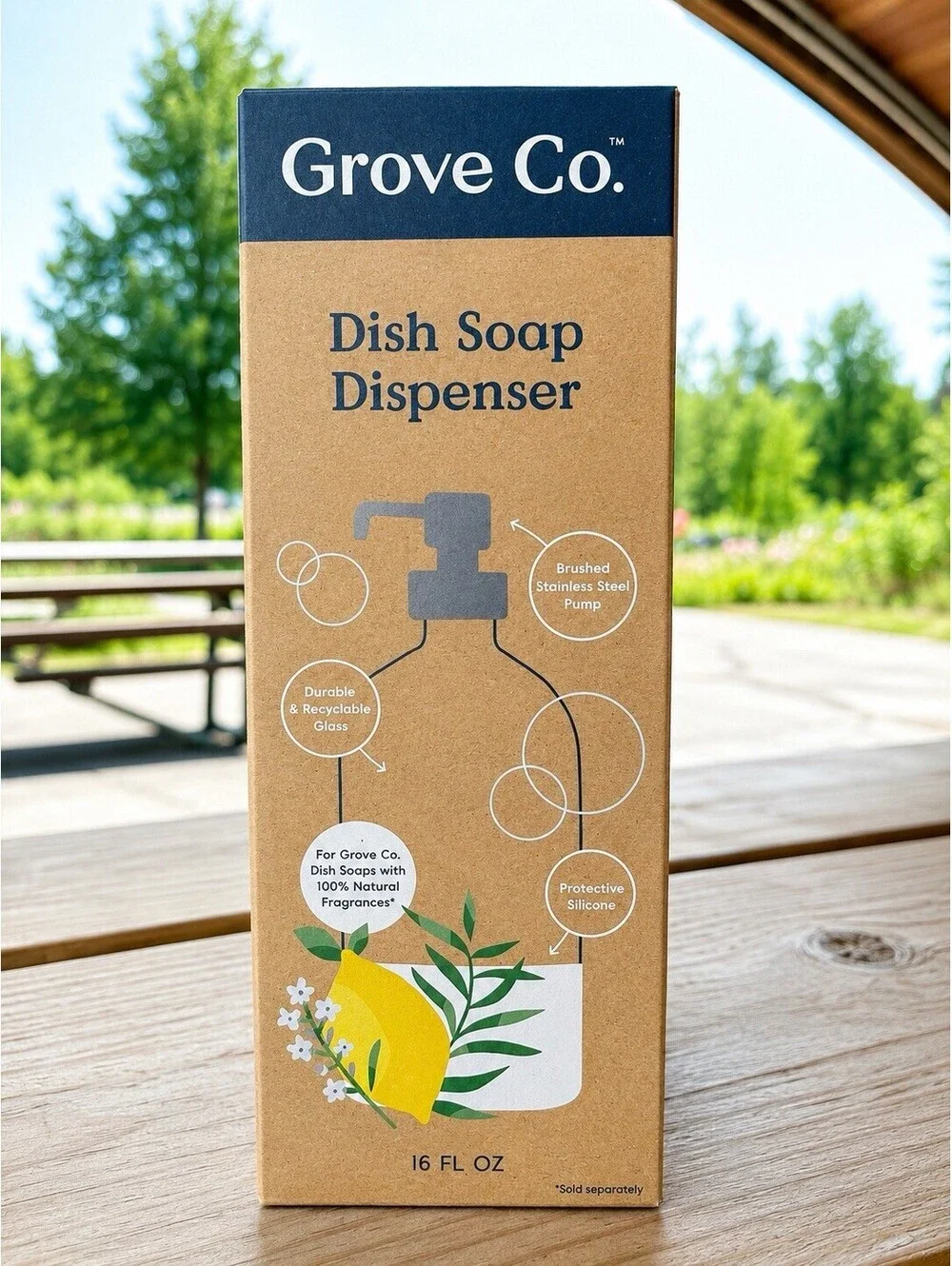 Glass Dish Soap Dispenser 16oz – Clear/White Silicone Grove Co. Reusable